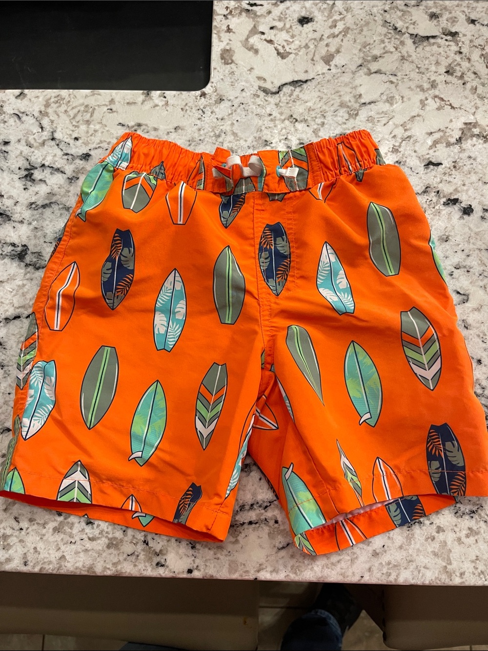 Boys Orange Surfboard-Print Swim Shorts